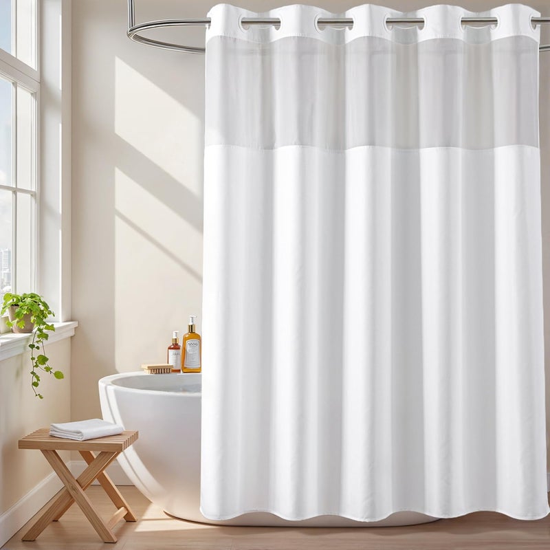 River Dream White Fabric Shower Curtain or Liner with Sheer Window, No Liner Included or Needed, Water Repellent, Machine Washable, 71x74 inches - Image 1